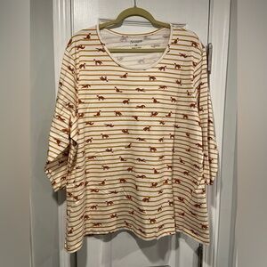 NWOT Serengeti Size 2X Mustard Stripe Red Fox Long Sleeve Crew Neck Tee Shirt